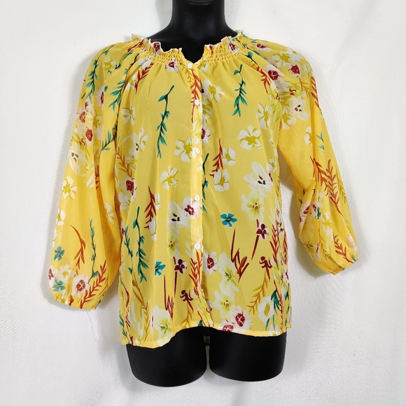 Misslook flpwer yellow top size L semi‎ sheer - Picture 2 of 4